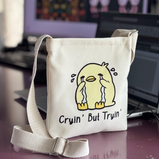 Cryin’ But Tryin’ – Cute Motivational Phone Bag
