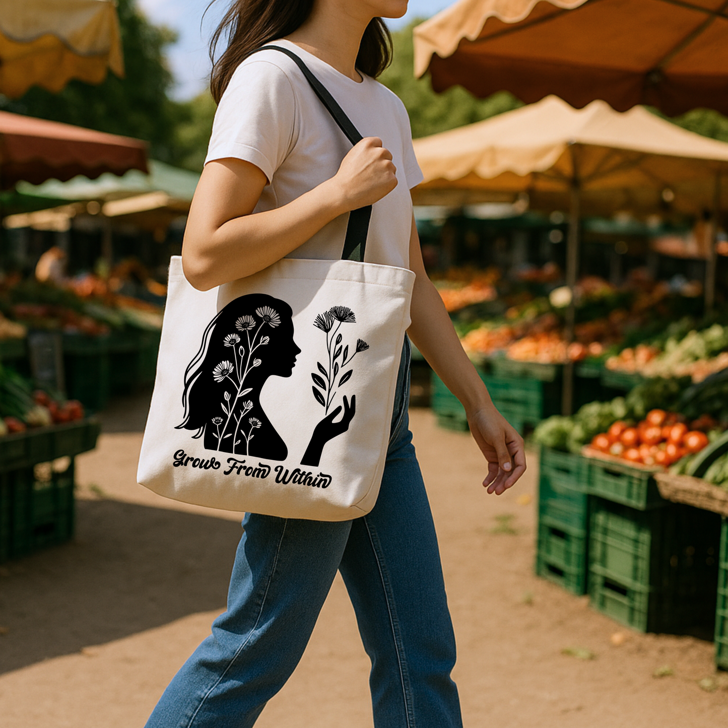 Motivational Quote tote bag Grow from within