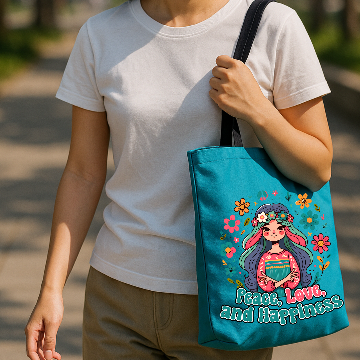 Motivational quotes Tote bag Love, Peace and Happiness