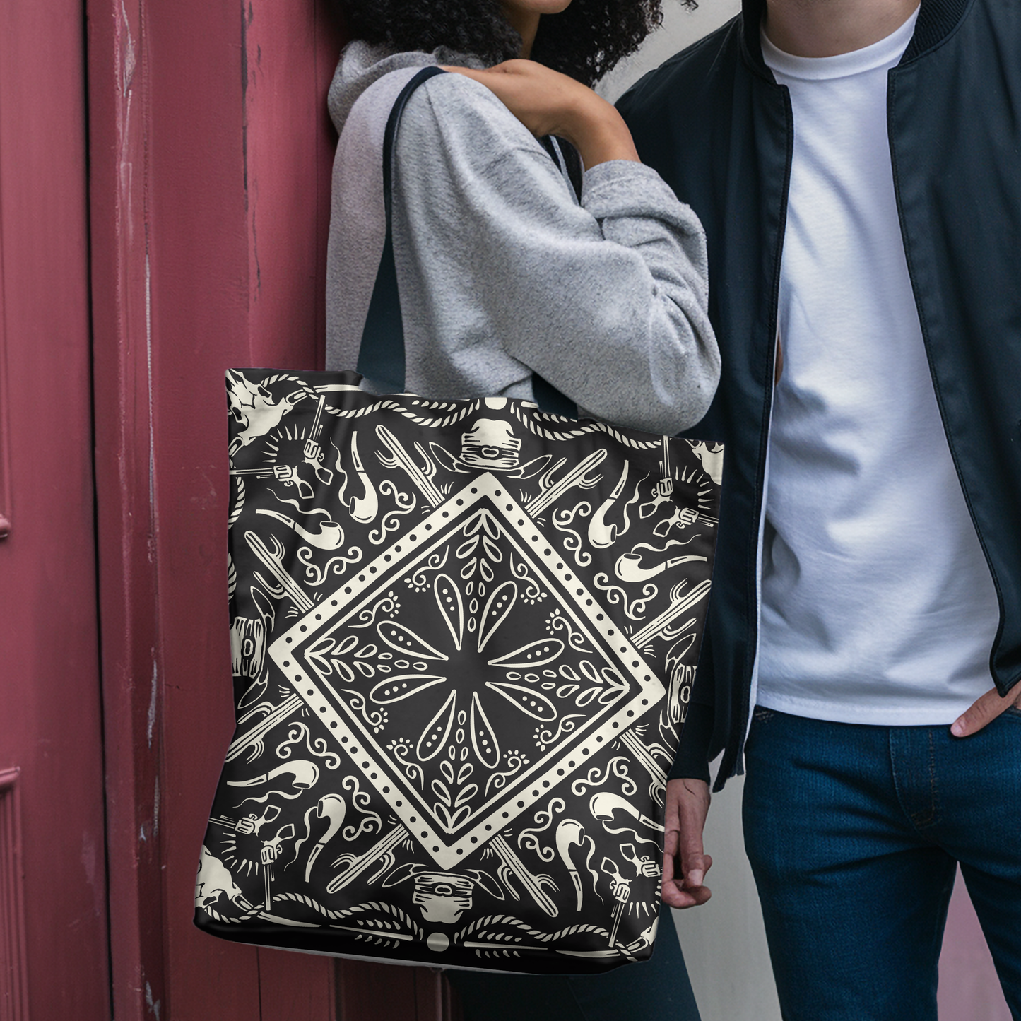 Black and White Bandana printed tote bag