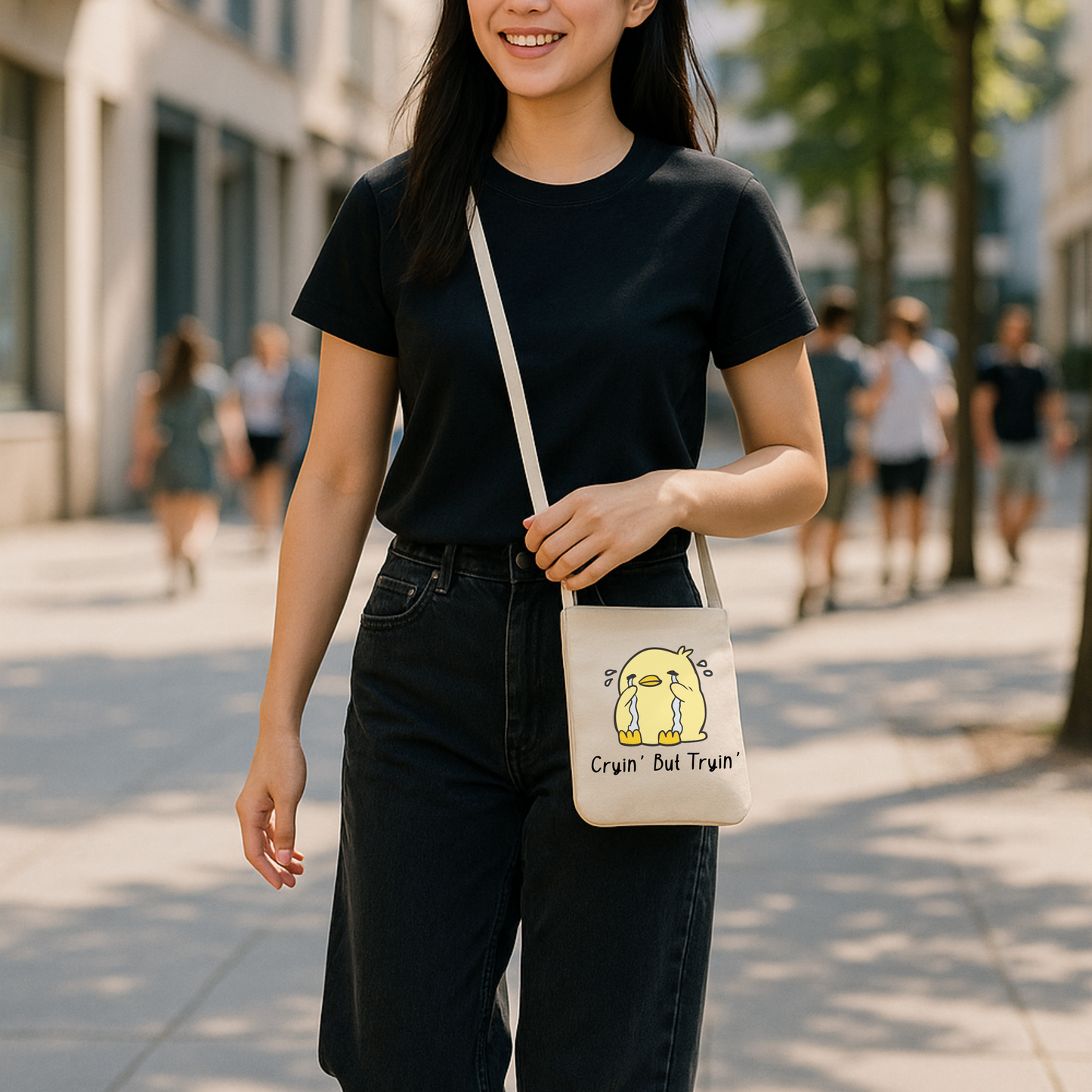 Cryin’ But Tryin’ – Cute Motivational Phone Bag