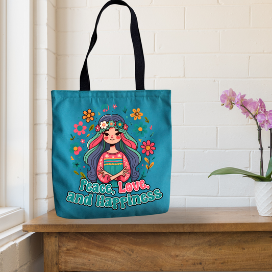 Motivational quotes Tote bag Love, Peace and Happiness
