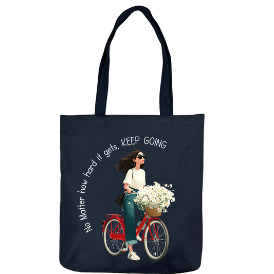 Bloom with Every Ride Black tote bag